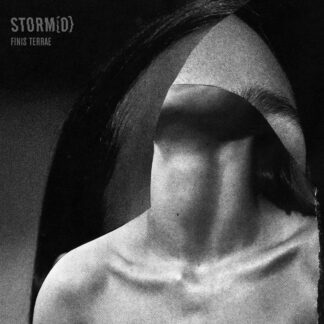 Black and white abstract image featuring a partially distorted human head blending into a neck and shoulders, with the text "STORM{O} 'Finis Terrae' LP" boldly displayed in the top left corner.