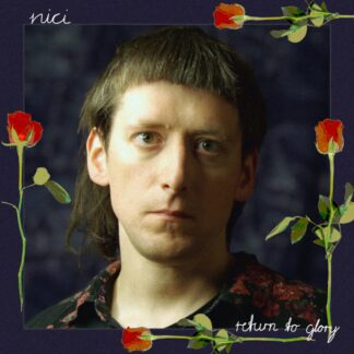 A serious person with short hair is surrounded by rose illustrations, with text reading "Nici" and hints of "return to glory," suggesting timeless elegance and future triumph.